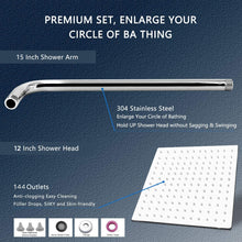 Load image into Gallery viewer, Hillstry 12 Inch Square Rain Shower Head With 15&quot; Shower Arm
